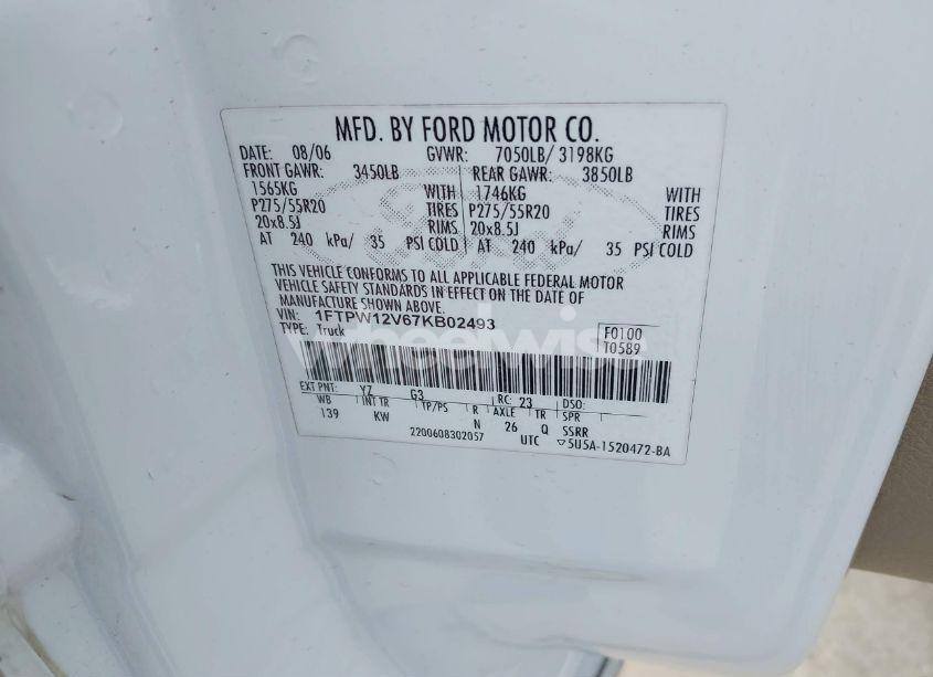 Photo 9 of 2007 Ford F-150 LARIAT/XLT (VIN 1FTPW12V67KB02493)