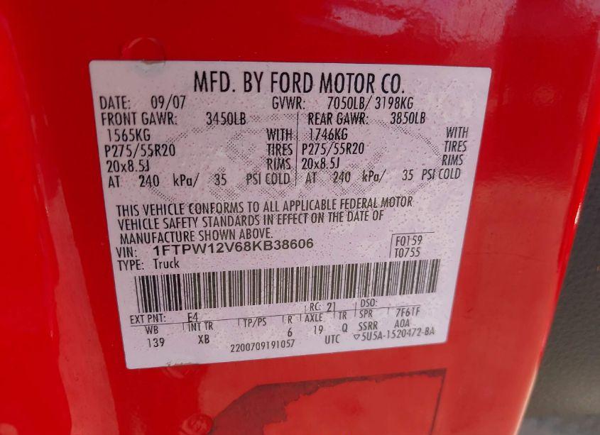 Photo 9 of 2008 Ford F-150 (VIN 1FTPW12V68KB38606)