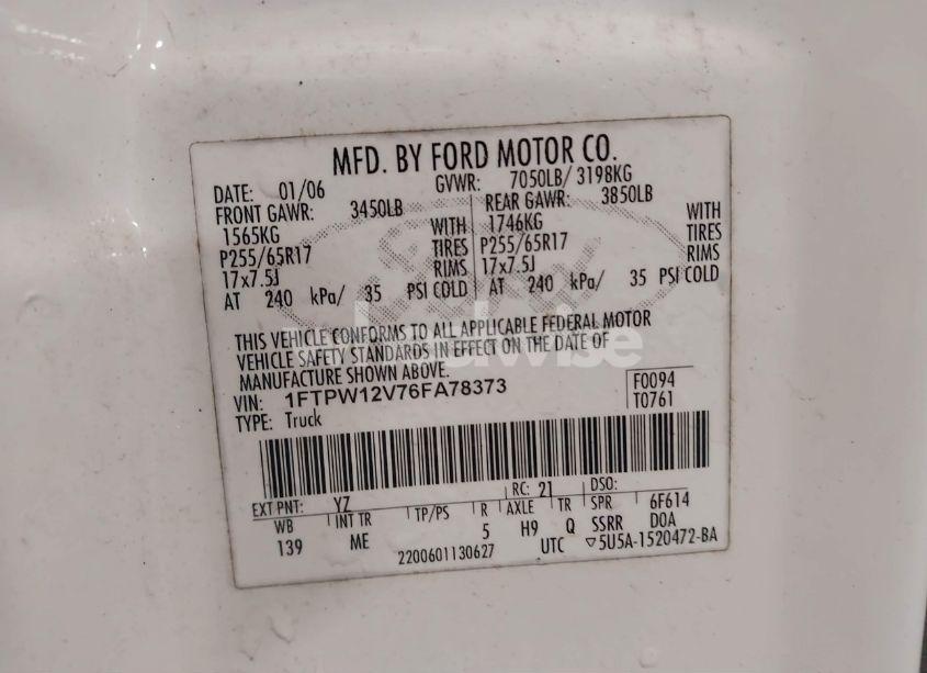 Photo 9 of 2006 Ford F-150 LARIAT/XLT (VIN 1FTPW12V76FA78373)