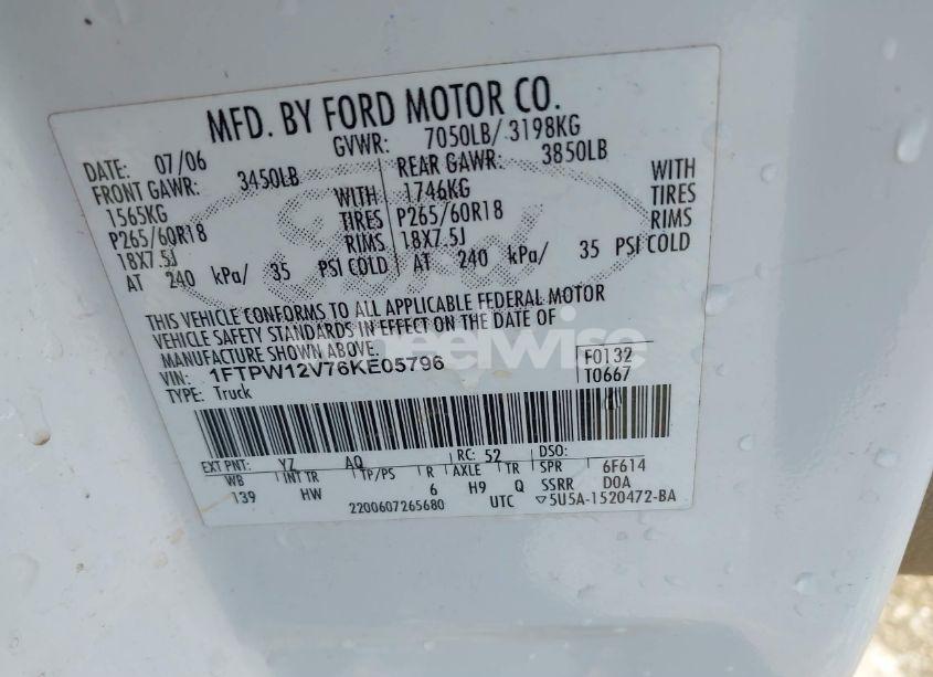 Photo 9 of 2006 Ford F-150 LARIAT/XLT (VIN 1FTPW12V76KE05796)