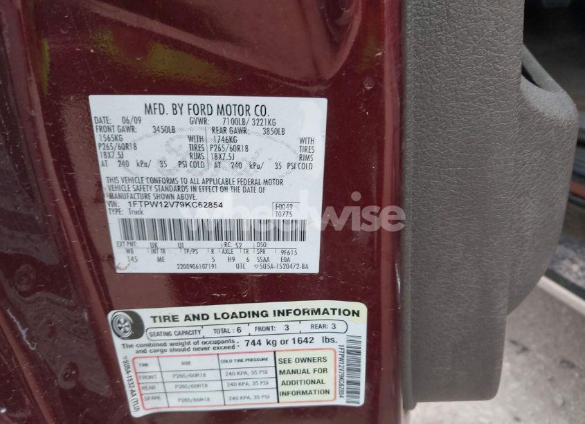 Photo 9 of 2009 Ford F-150 KING RANCH/LARIAT/PLATINUM/XL/XLT (VIN 1FTPW12V79KC62854)