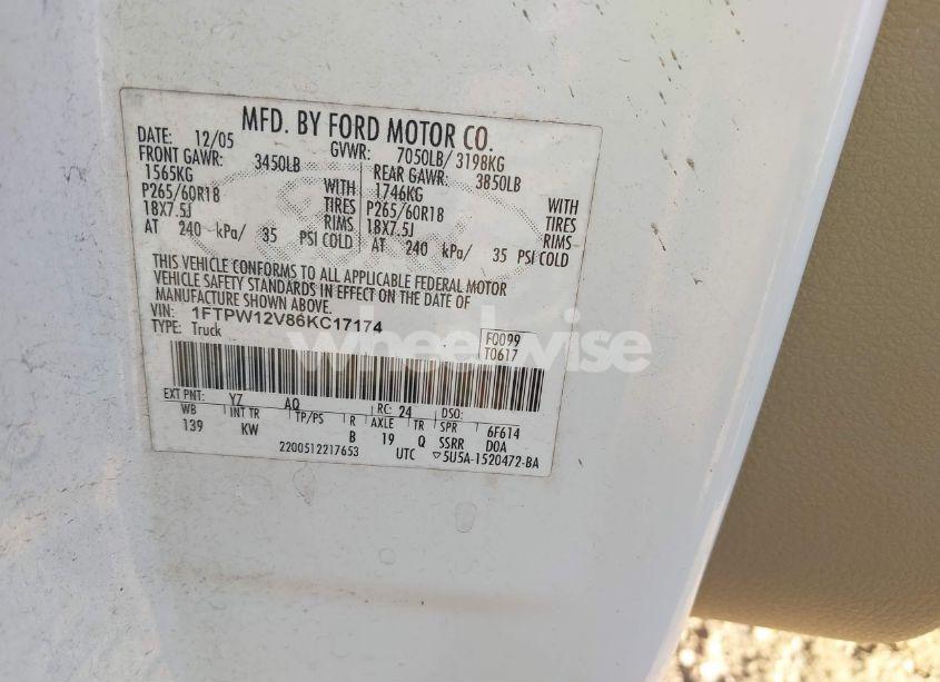 Photo 9 of 2006 Ford F-150 LARIAT/XLT (VIN 1FTPW12V86KC17174)