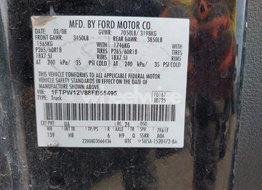 Photo 9 of 2008 Ford F-150 60TH ANNIVERSARY/FX2/KING RANCH/LARIAT/XLT (VIN 1FTPW12V88FB55495)