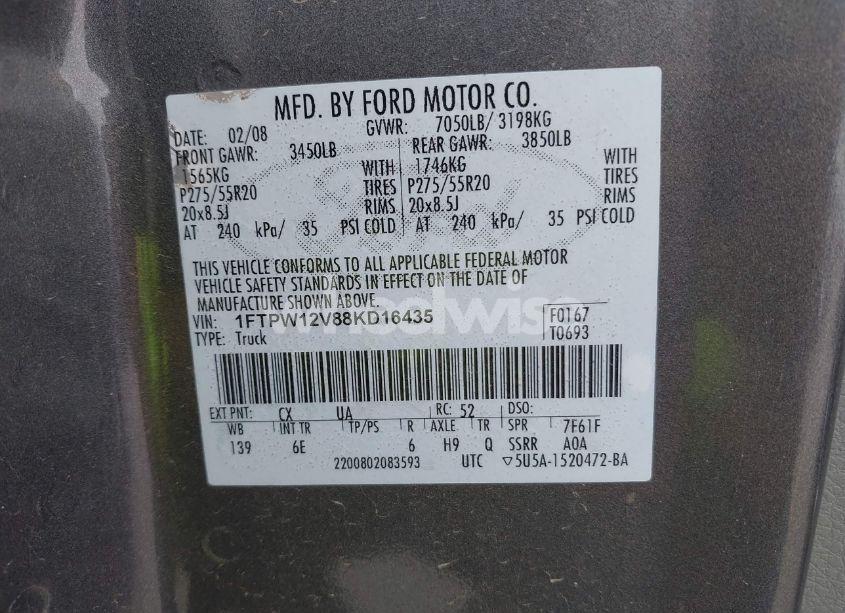 Photo 9 of 2008 Ford F-150 60TH ANNIVERSARY/FX2/KING RANCH/LARIAT/XLT (VIN 1FTPW12V88KD16435)