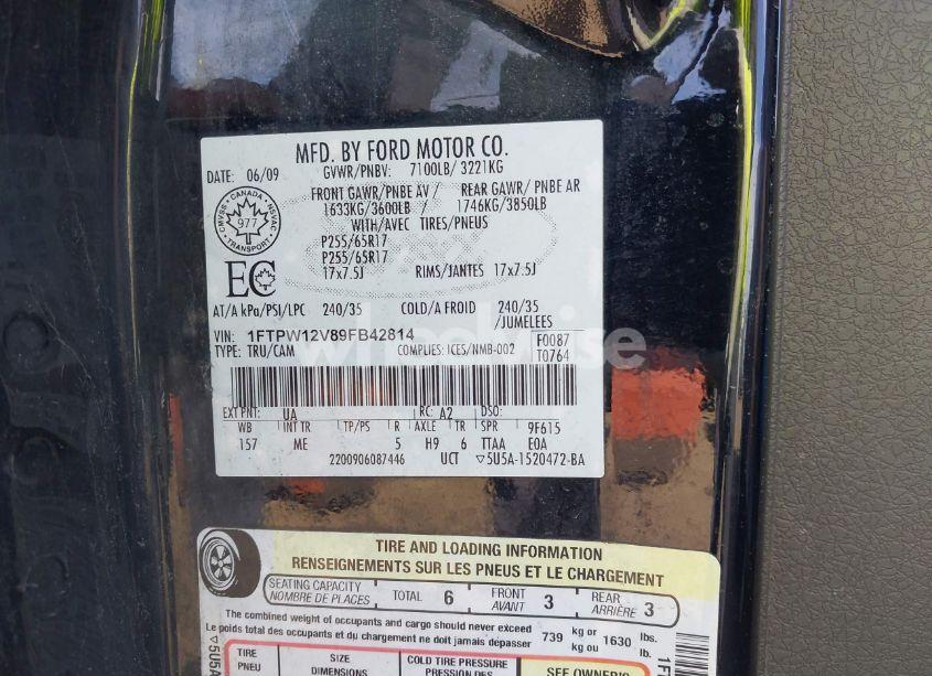 Photo 9 of 2009 Ford F-150 KING RANCH/LARIAT/PLATINUM/XL/XLT (VIN 1FTPW12V89FB42814)