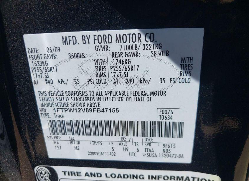 Photo 9 of 2009 Ford F-150 KING RANCH/LARIAT/PLATINUM/XL/XLT (VIN 1FTPW12V89FB47155)