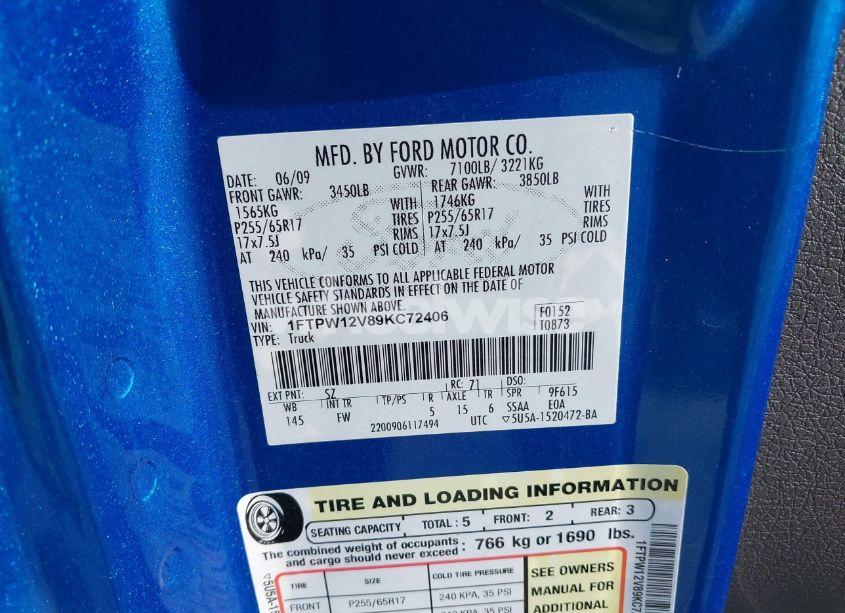 Photo 9 of 2009 Ford F-150 KING RANCH/LARIAT/PLATINUM/XL/XLT (VIN 1FTPW12V89KC72406)