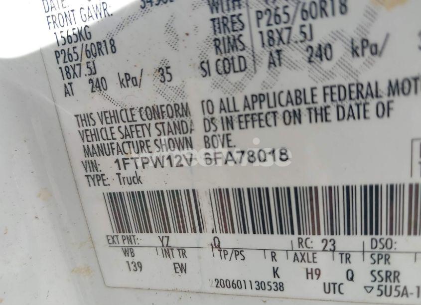 Photo 9 of 2006 Ford F-150 LARIAT/XLT (VIN 1FTPW12V96FA78018)