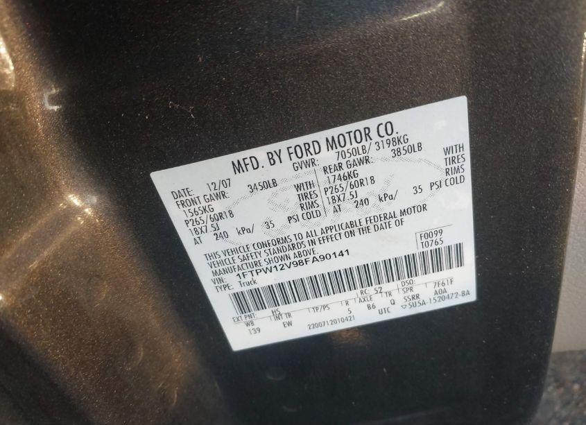 Photo 9 of 2008 Ford F-150 60TH ANNIVERSARY/FX2/KING RANCH/LARIAT/XLT (VIN 1FTPW12V98FA90141)