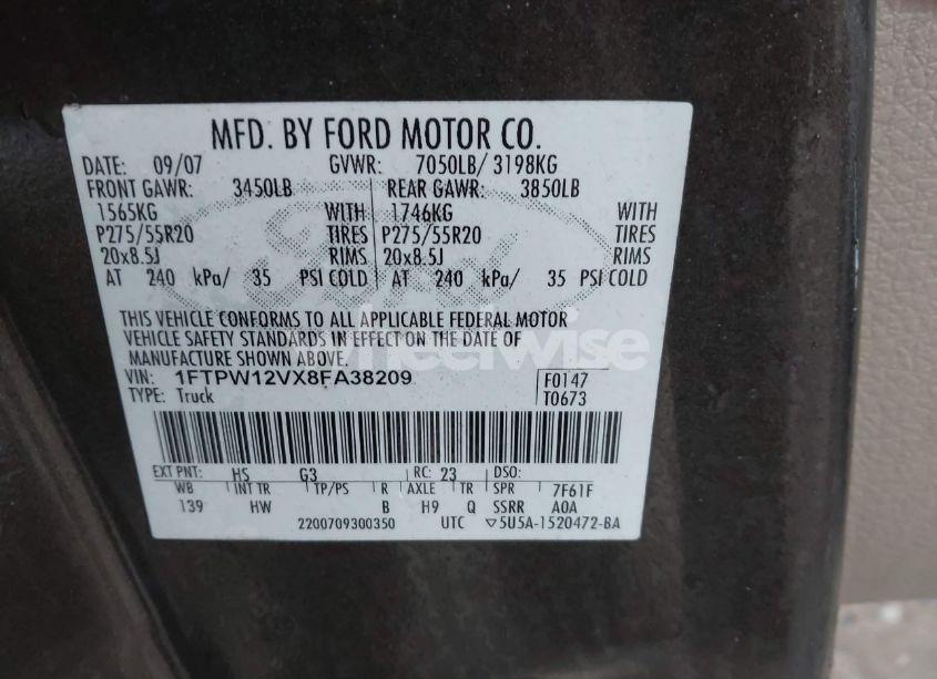 Photo 9 of 2008 Ford F-150 LARIAT (VIN 1FTPW12VX8FA38209)