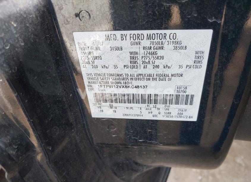 Photo 9 of 2008 Ford F-150 60TH ANNIVERSARY/FX2/KING RANCH/LARIAT/XLT (VIN 1FTPW12VX8KC48137)