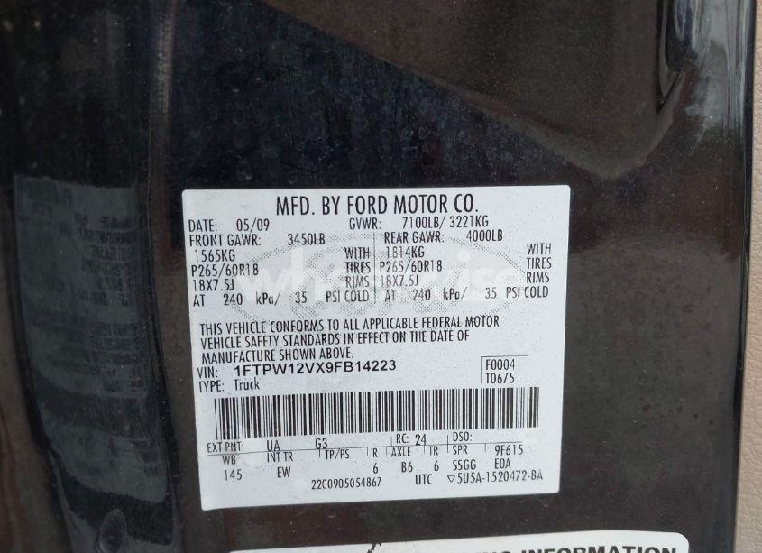 Photo 9 of 2009 Ford F-150 KING RANCH/LARIAT/PLATINUM/XL/XLT (VIN 1FTPW12VX9FB14223)