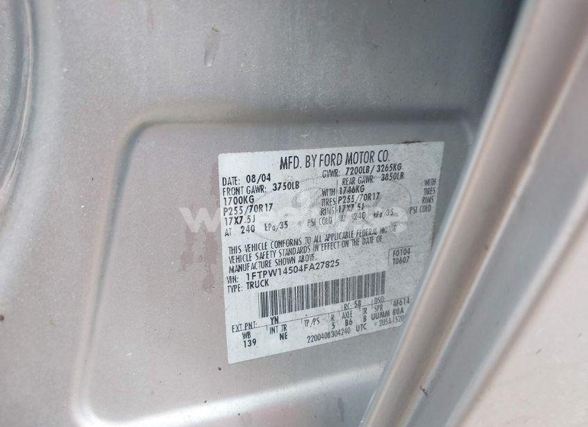 Photo 9 of 2004 Ford F-150 (VIN 1FTPW14504FA27825)