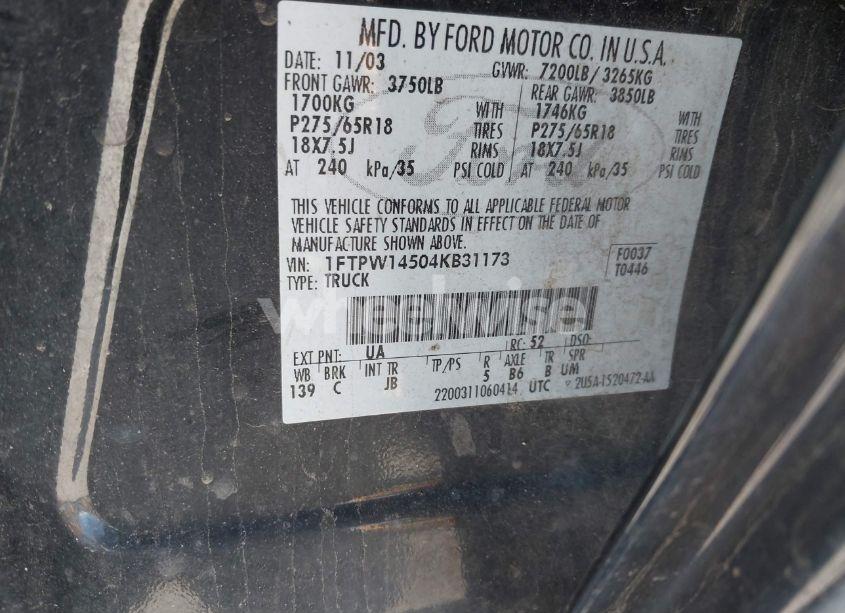 Photo 9 of 2004 Ford F-150 FX4/LARIAT/XLT (VIN 1FTPW14504KB31173)