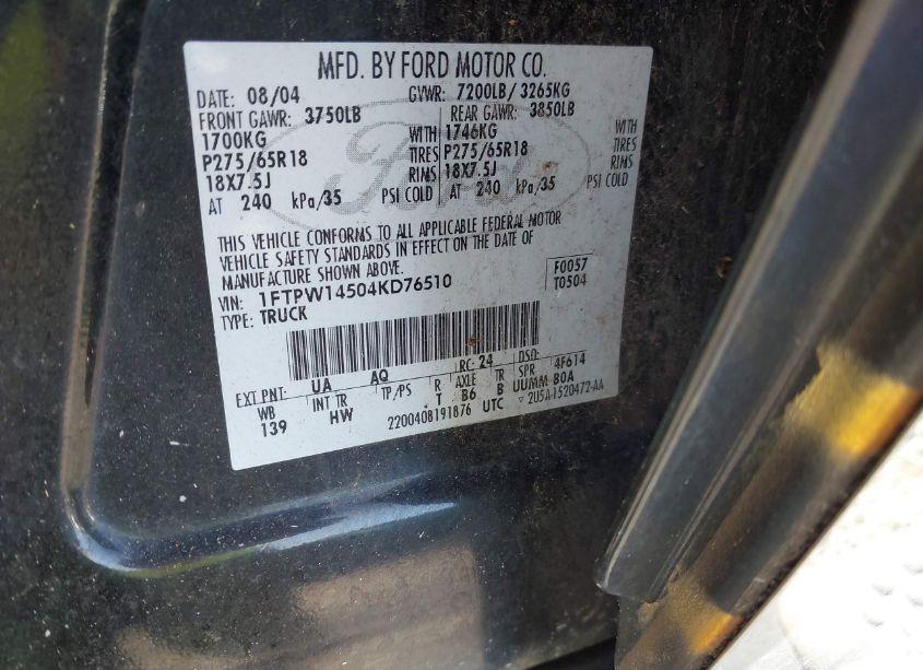 Photo 9 of 2004 Ford F-150 FX4/LARIAT/XLT (VIN 1FTPW14504KD76510)