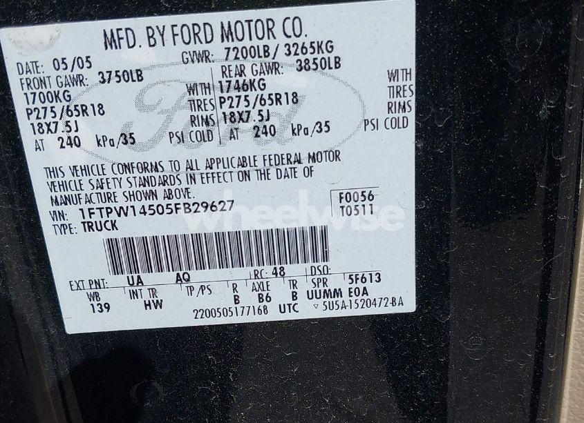 Photo 9 of 2005 Ford F-150 FX4/LARIAT/XLT (VIN 1FTPW14505FB29627)