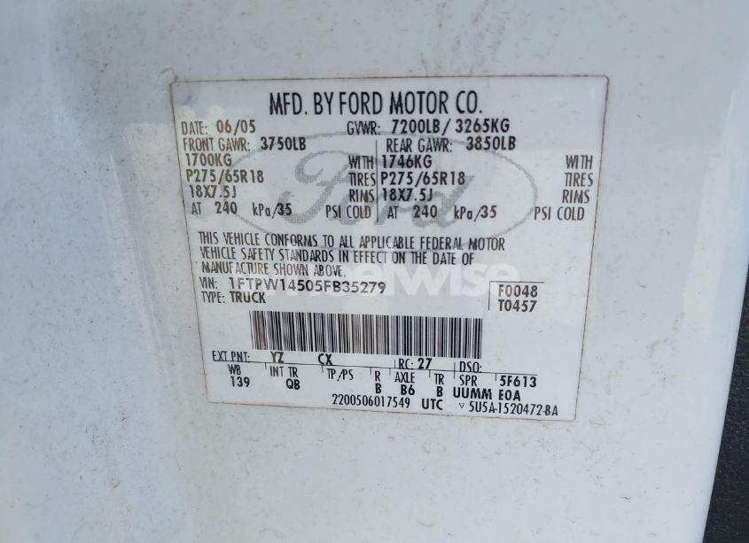 Photo 9 of 2005 Ford F-150 FX4/LARIAT/XLT (VIN 1FTPW14505FB35279)