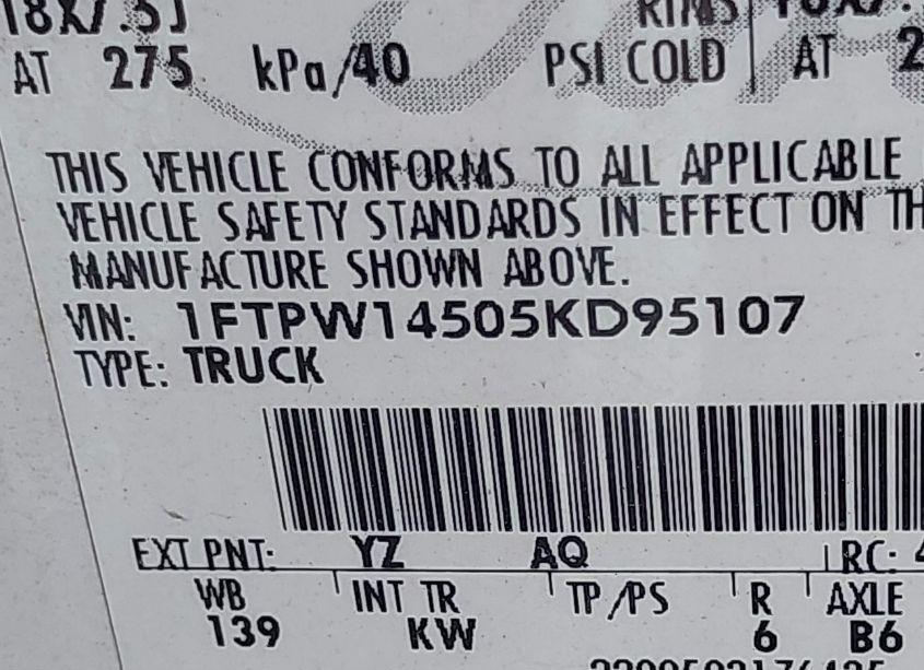Photo 9 of 2005 Ford F-150 FX4/LARIAT/XLT (VIN 1FTPW14505KD95107)
