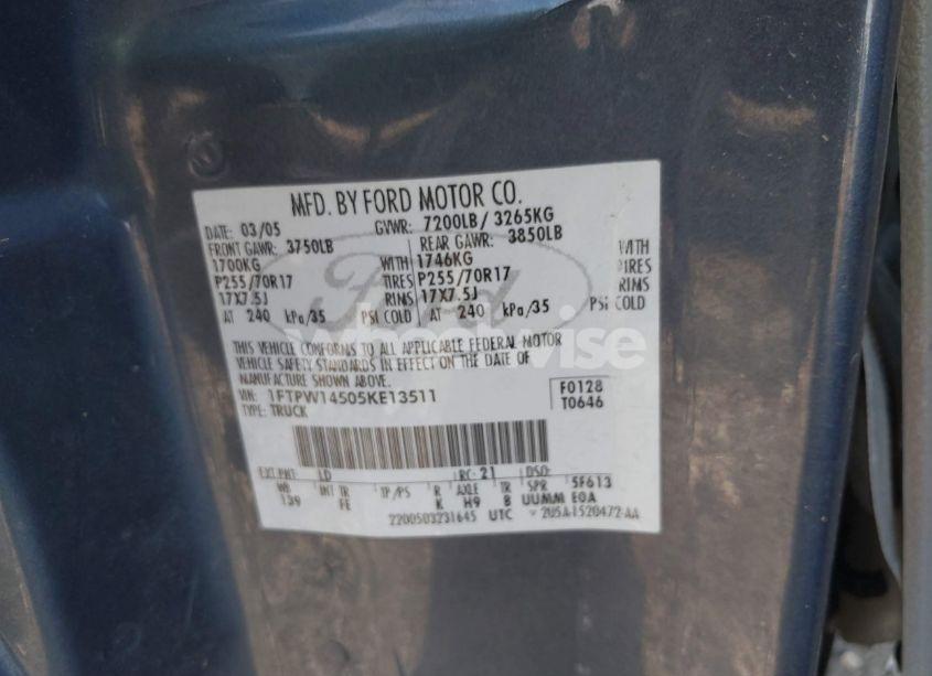 Photo 9 of 2005 Ford F-150 FX4/LARIAT/XLT (VIN 1FTPW14505KE13511)