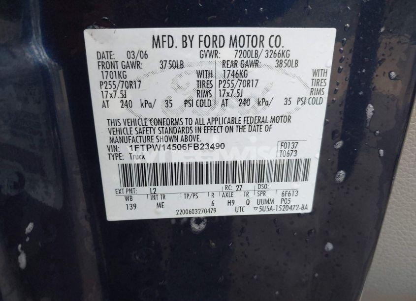 Photo 9 of 2006 Ford F-150 FX4/LARIAT/XLT (VIN 1FTPW14506FB23490)