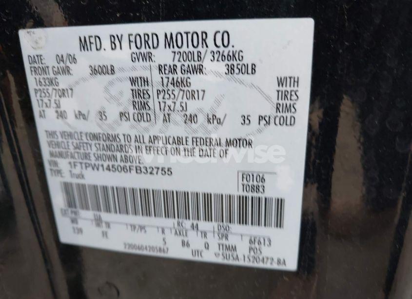 Photo 9 of 2006 Ford F-150 FX4/LARIAT/XLT (VIN 1FTPW14506FB32755)