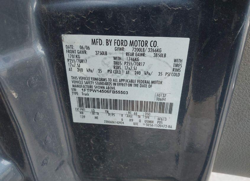 Photo 9 of 2006 Ford F-150 FX4/LARIAT/XLT (VIN 1FTPW14506FB55503)