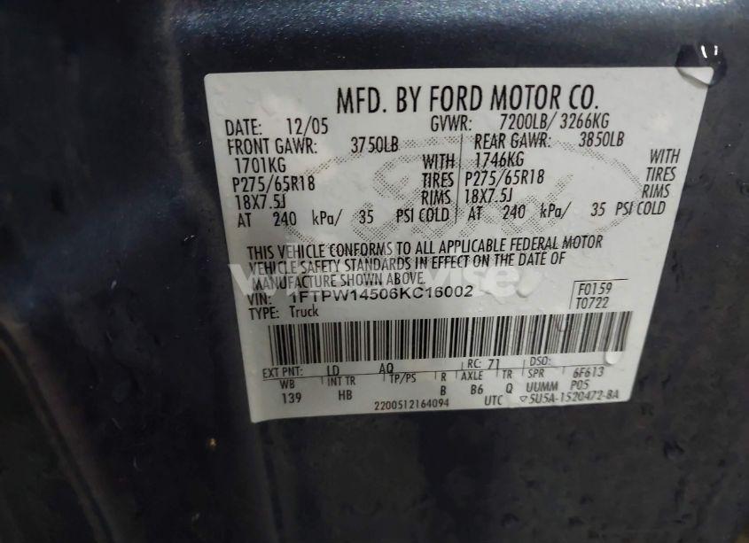 Photo 9 of 2006 Ford F-150 FX4/LARIAT/XLT (VIN 1FTPW14506KC16002)