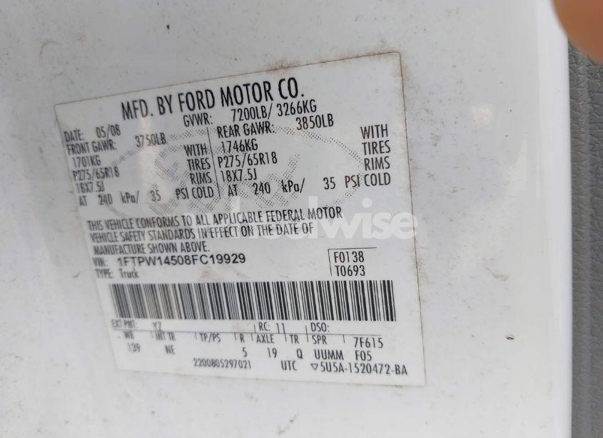 Photo 9 of 2008 Ford F-150 XLT (VIN 1FTPW14508FC19929)