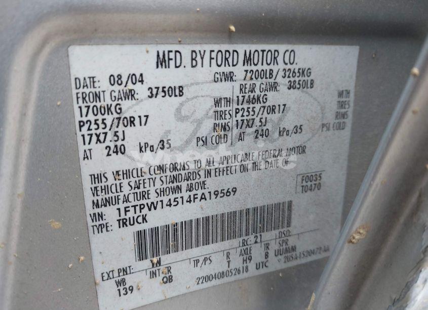 Photo 9 of 2004 Ford F-150 FX4/LARIAT/XLT (VIN 1FTPW14514FA19569)