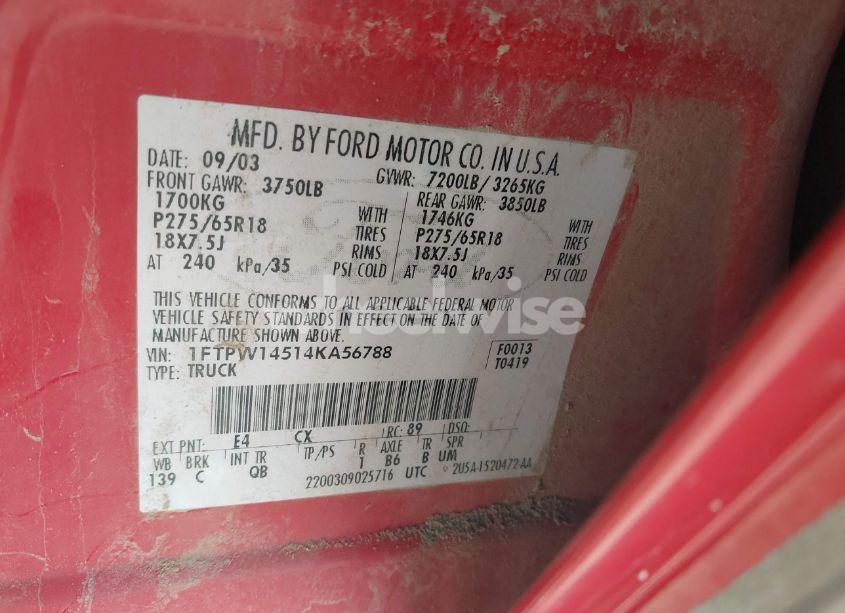 Photo 9 of 2004 Ford F-150 FX4/LARIAT/XLT (VIN 1FTPW14514KA56788)