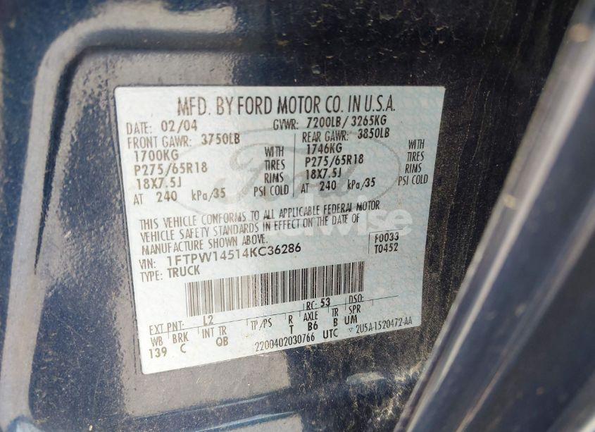 Photo 9 of 2004 Ford F-150 FX4/LARIAT/XLT (VIN 1FTPW14514KC36286)