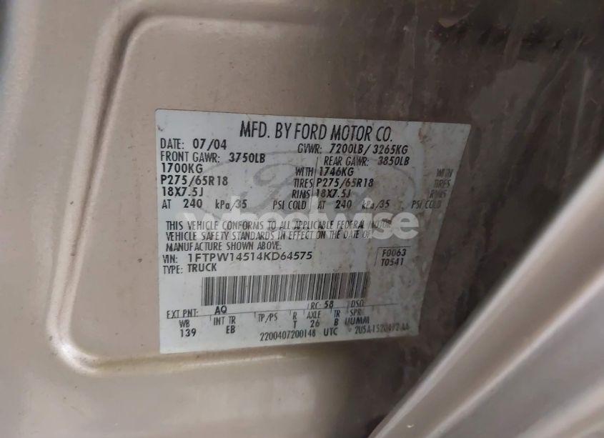 Photo 9 of 2004 Ford F-150 FX4/LARIAT/XLT (VIN 1FTPW14514KD64575)