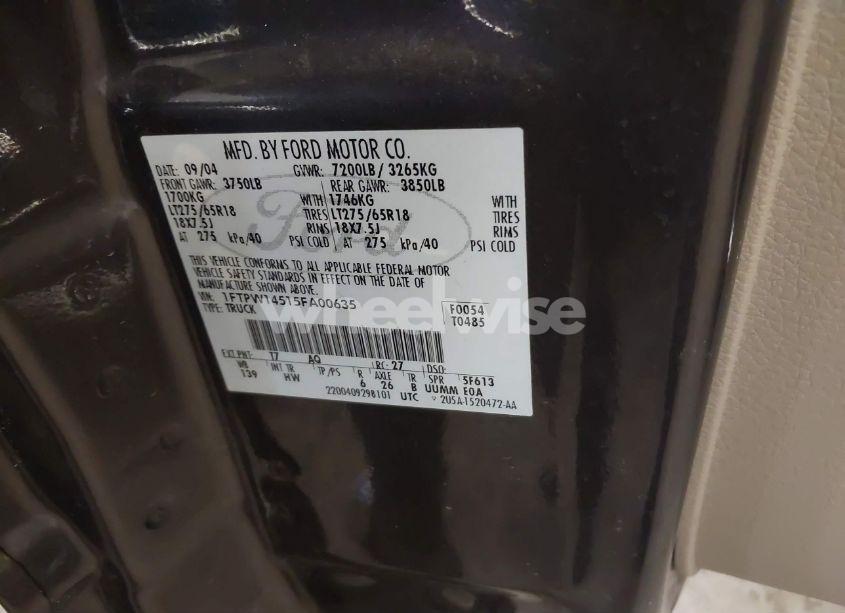 Photo 9 of 2005 Ford F-150 FX4/LARIAT/XLT (VIN 1FTPW14515FA00635)