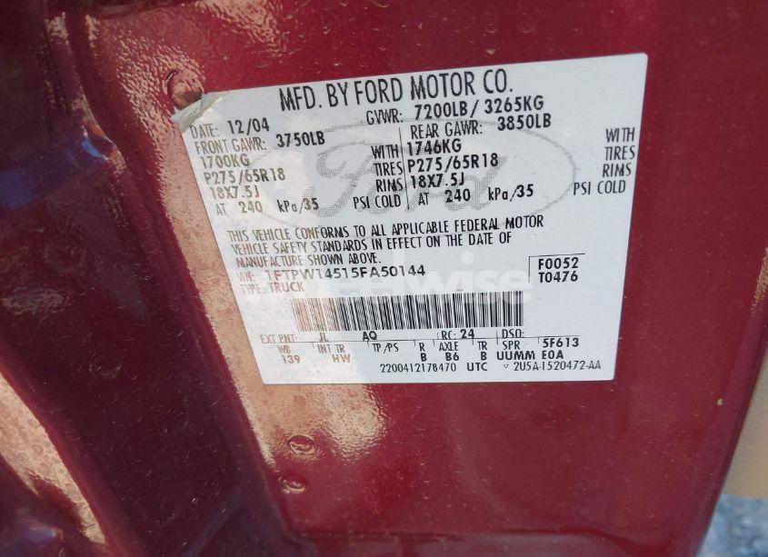 Photo 9 of 2005 Ford F-150 FX4/LARIAT/XLT (VIN 1FTPW14515FA50144)