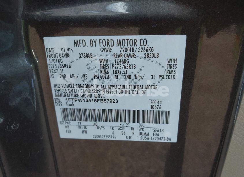 Photo 9 of 2005 Ford F-150 FX4/LARIAT/XLT (VIN 1FTPW14515FB57923)