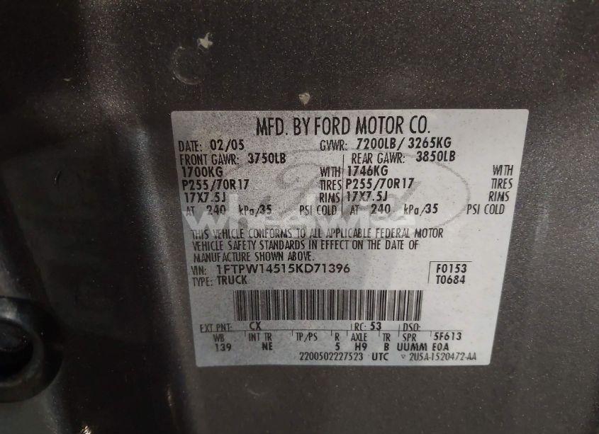 Photo 9 of 2005 Ford F-150 FX4/LARIAT/XLT (VIN 1FTPW14515KD71396)