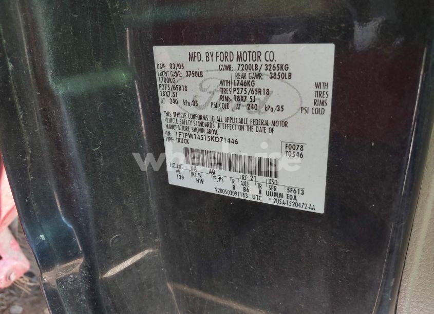 Photo 9 of 2005 Ford F-150 FX4/LARIAT/XLT (VIN 1FTPW14515KD71446)