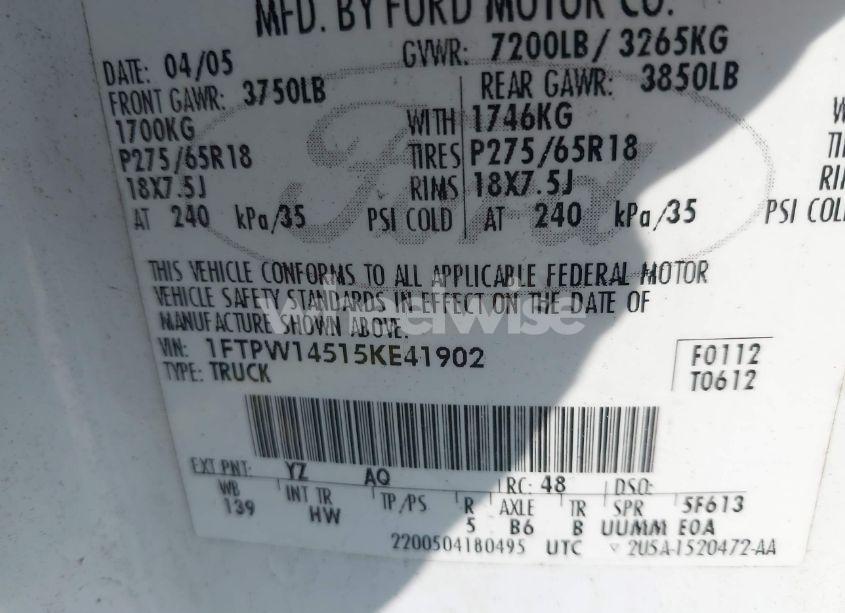 Photo 9 of 2005 Ford F-150 FX4/LARIAT/XLT (VIN 1FTPW14515KE41902)