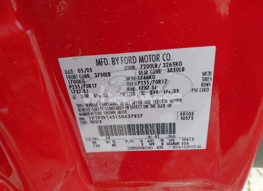 Photo 9 of 2005 Ford F-150 FX4/LARIAT/XLT (VIN 1FTPW14515KE57937)