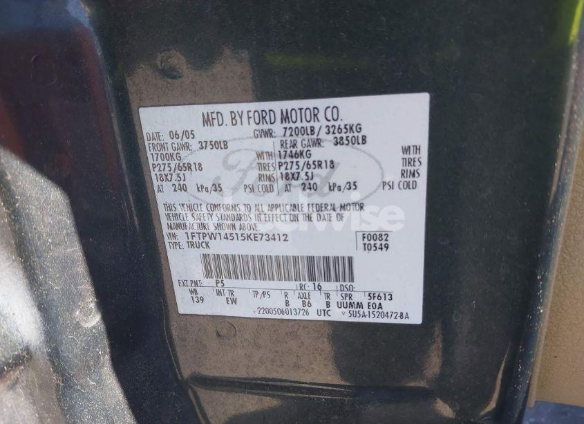 Photo 9 of 2005 Ford F-150 FX4/LARIAT/XLT (VIN 1FTPW14515KE73412)