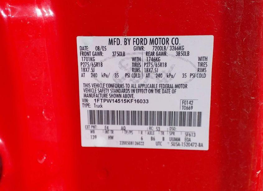 Photo 9 of 2005 Ford F-150 XLT/LARIAT/FX4 (VIN 1FTPW14515KF16033)