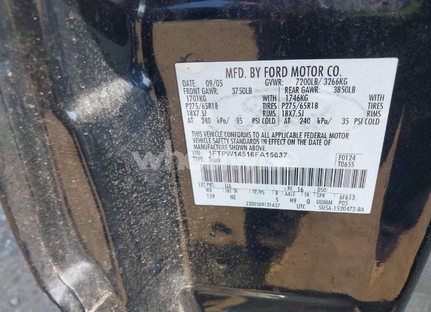 Photo 9 of 2006 Ford F-150 FX4/LARIAT/XLT (VIN 1FTPW14516FA15637)