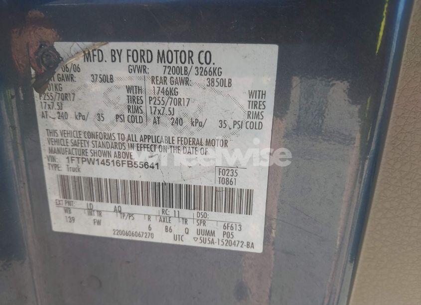 Photo 9 of 2006 Ford F-150 FX4/LARIAT/XLT (VIN 1FTPW14516FB55641)