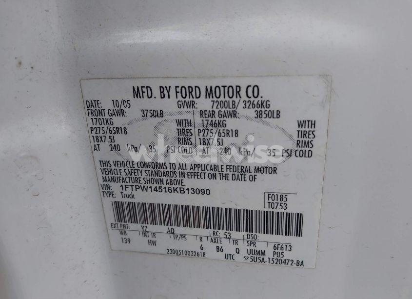 Photo 9 of 2006 Ford F-150 FX4/LARIAT/XLT (VIN 1FTPW14516KB13090)