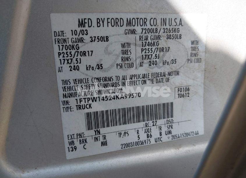 Photo 9 of 2004 Ford F-150 FX4/LARIAT/XLT (VIN 1FTPW14524KA99570)