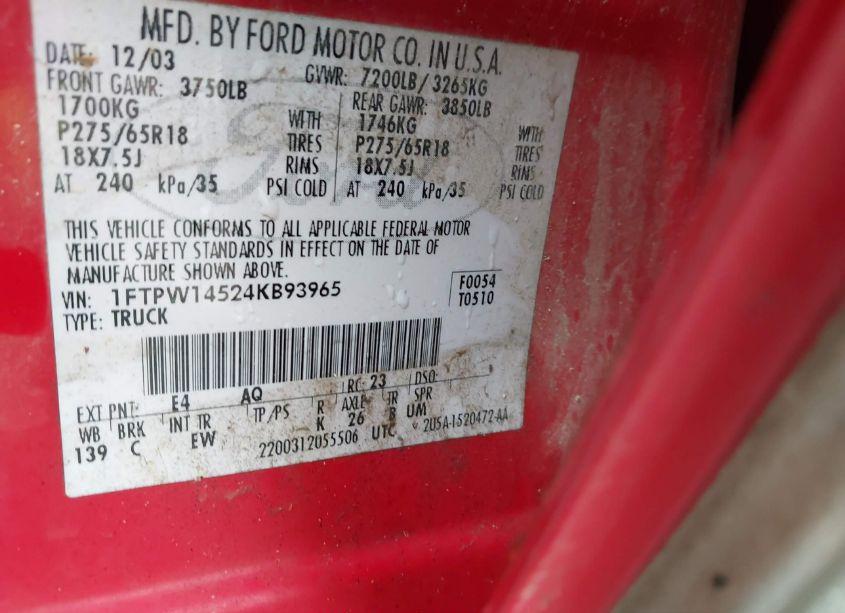 Photo 9 of 2004 Ford F-150 FX4/LARIAT/XLT (VIN 1FTPW14524KB93965)