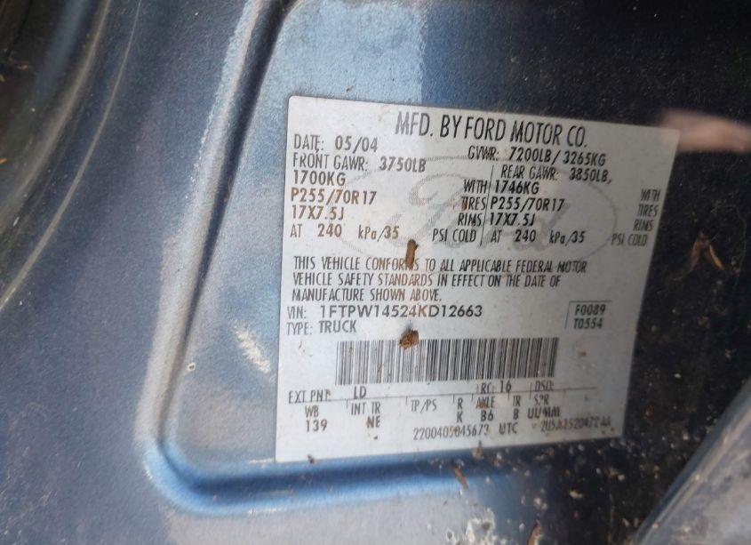 Photo 9 of 2004 Ford F-150 FX4/LARIAT/XLT (VIN 1FTPW14524KD12663)