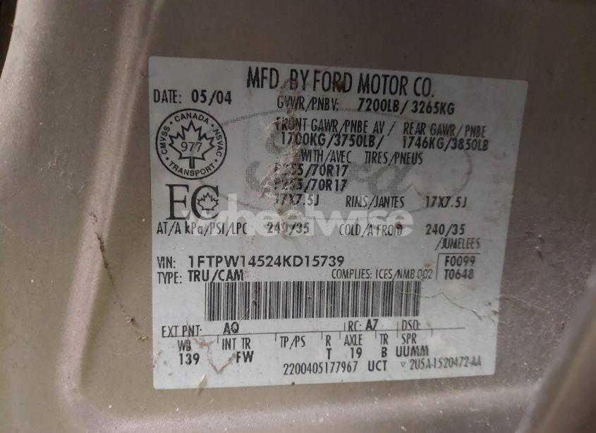 Photo 9 of 2004 Ford F-150 FX4/LARIAT/XLT (VIN 1FTPW14524KD15739)