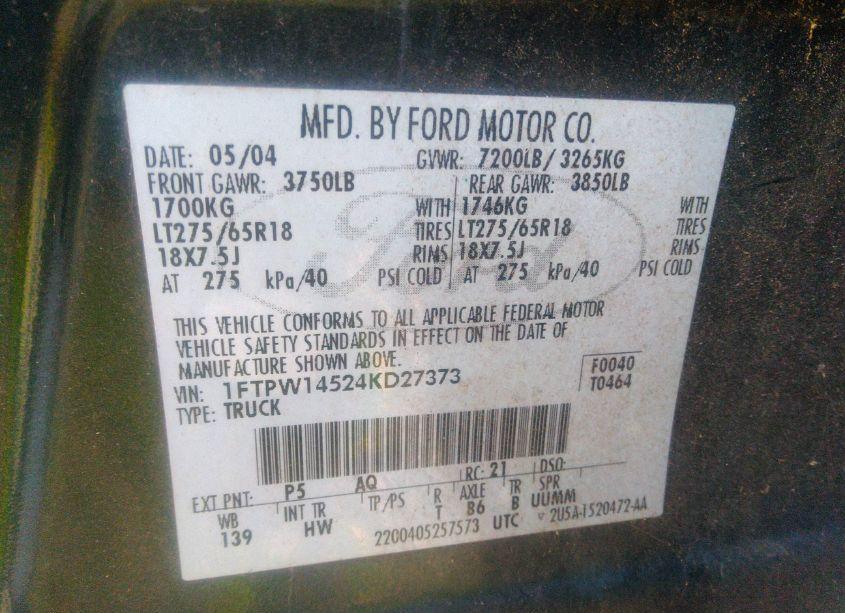 Photo 9 of 2004 Ford F-150 FX4/LARIAT/XLT (VIN 1FTPW14524KD27373)