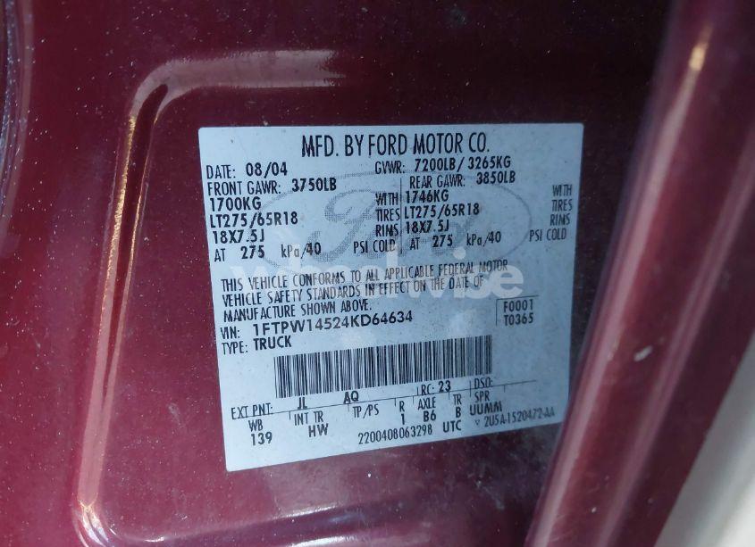 Photo 9 of 2004 Ford F-150 FX4/LARIAT/XLT (VIN 1FTPW14524KD64634)